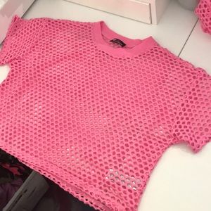 Cute Booty Lounge Sporty Pink Mesh Crop Top